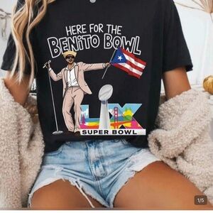 NWOT SHEIN Black 'Here for the Benito Bowl' Graphic Tee with Multicolor Print